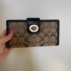 Coach Tan and Black Signature Wallet